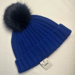 NWT J.Crew Ribbed Beanie with Faux-Fur Pom-Pom - Ultramarine Blue